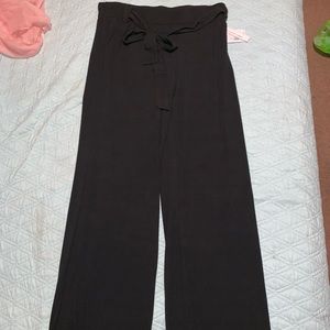 Black tie front loose pants